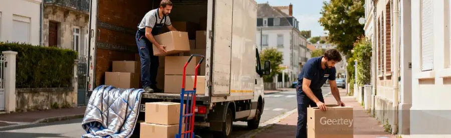 Déménageur chargeant des cartons dans un camion à Boulogne-sur-Mer, illustrant différents services de déménagement.
