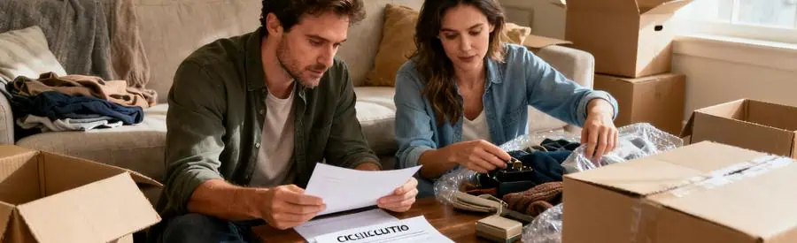 Couple triant ses affaires avant un déménagement à Châteauroux, illustrant la préparation efficace.