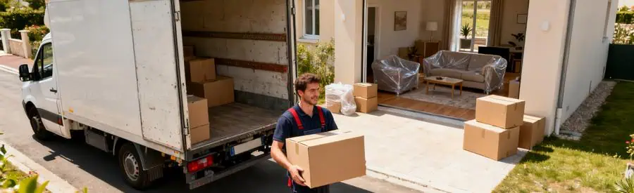 Déménageur portant un carton vers un camion à Cholet, illustrant les types de déménagement pris en charge.