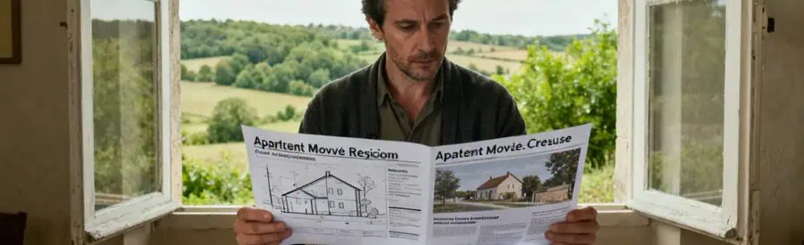 Personne consultant des documents de déménagement en Creuse, mettant en avant des contraintes d'accès.