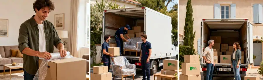 Comparaison des formules de déménagement économique et premium à Béziers avec emballage et chargement.