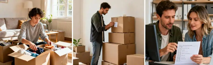 Trois étapes clés pour bien préparer son déménagement en Côte-d'Or : faire le tri, étiqueter les cartons, et examiner un inventaire.