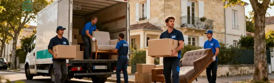 Demenagement Gironde Transport Déménageurs professionnels chargent des cartons dans un camion, illustrant les services en Gironde.