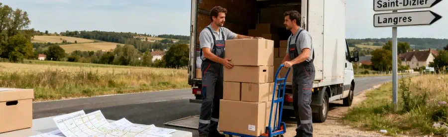 Demenagement Haute Marne Logistique Déménageurs organisant le chargement dans un camion, soulignant les défis logistiques en Haute-Marne.