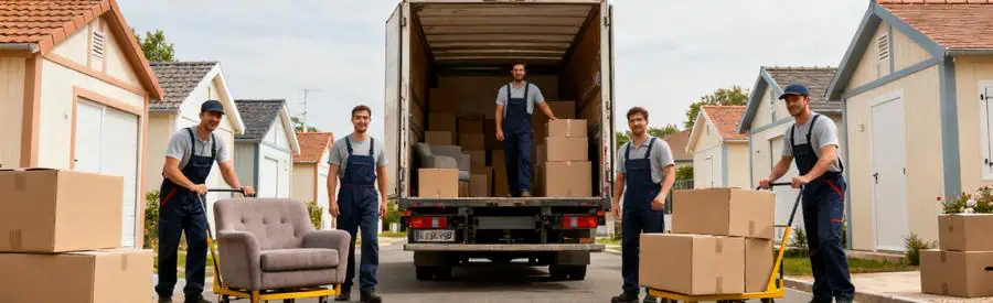 Déménageurs professionnels chargeant des cartons dans un camion à Livry-Gargan, mettant en avant l'organisation et le savoir-faire.