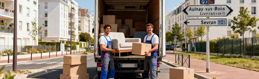 Déménageurs chargent un camion à Livry-Gargan, montrant différents types de déménagements disponibles dans la région.