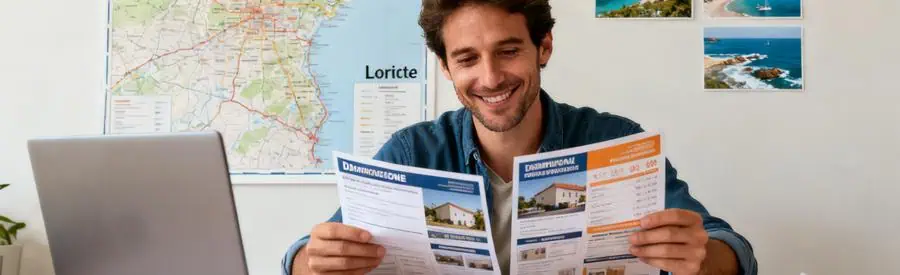 Homme consultant des offres de déménagement sur une table avec documents, évoquant la recherche d'un service de qualité à Lorient.