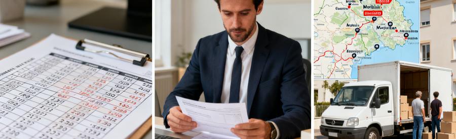 Demenagement Morbihan Facteurs Prix Professionnel analysant des tarifs, carte du Morbihan et camion de déménagement, montrant les facteurs de coût.