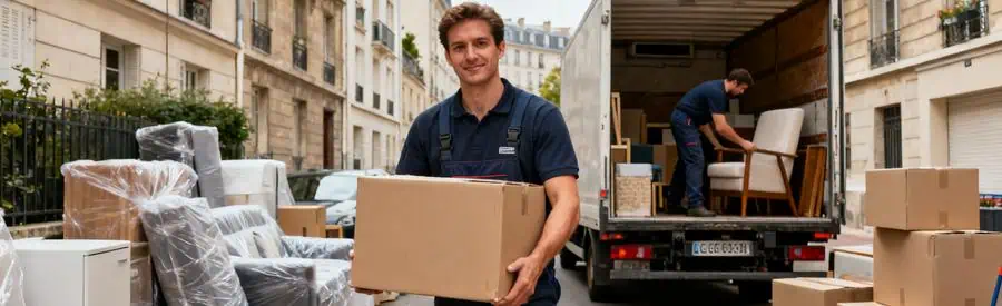 Professionnel du déménagement à Pantin chargeant des cartons dans un camion, illustrant la diversité des besoins.