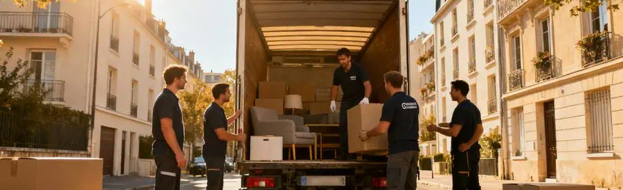 Demenagement Pros Clichy Organisation Déménageurs professionnels chargent un camion à Clichy, illustrant divers types de déménagement.