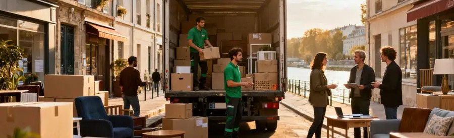 Demenagement Saint Ouen Sur Seine Organisation Déménageurs professionnels organisant cartons et meubles dans un camion à Saint-Ouen-sur-Seine.