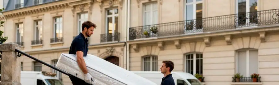 Faire Appel à un Déménageur Professionnel Déménageurs professionnels transportant un matelas dans les escaliers
