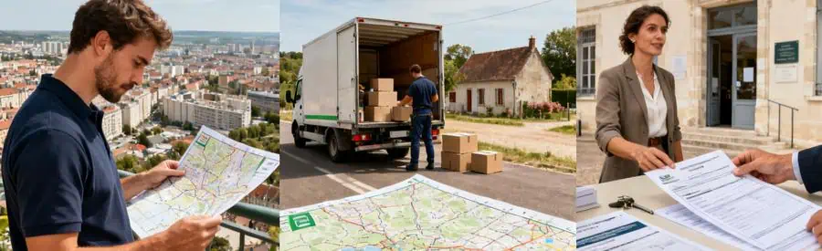 Différentes zones de l'Eure illustrant le réseau de déménageurs partenaires en action.