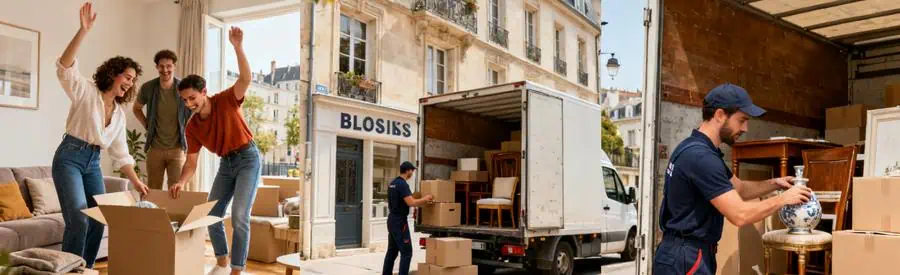 Formules Deménagement Blois Comparaison des formules de déménagement à Blois, montrant emballage, chargement et objets fragiles.