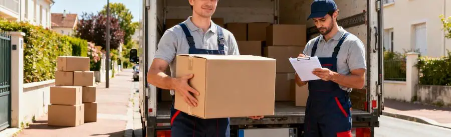 Déménageurs à Garges-lès-Gonesse préparant le chargement de cartons pour une formule économique.