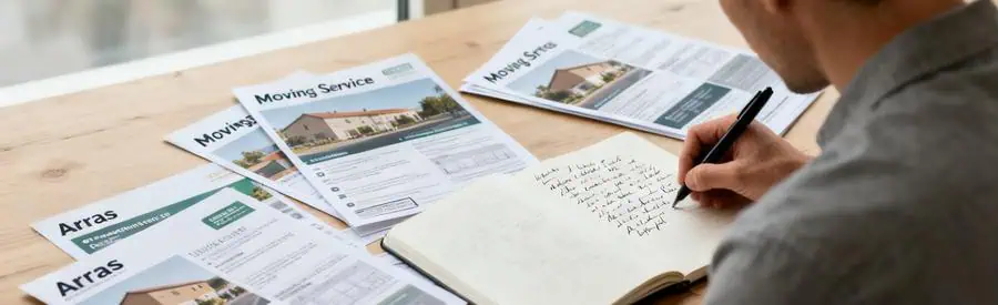 Personne examinant des brochures de déménagement pour comparer les offres à Arras.