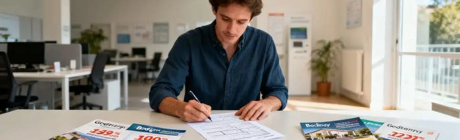 Personne remplissant des documents pour obtenir des offres de déménagement à Bobigny en trois étapes.