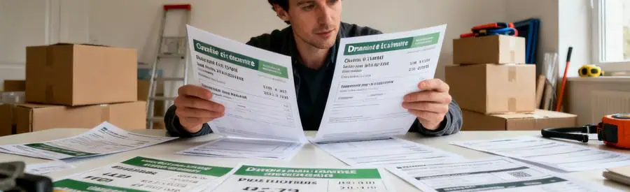 Personne comparant plusieurs offres de déménagement dans le Maine-et-Loire, ambiance professionnelle.