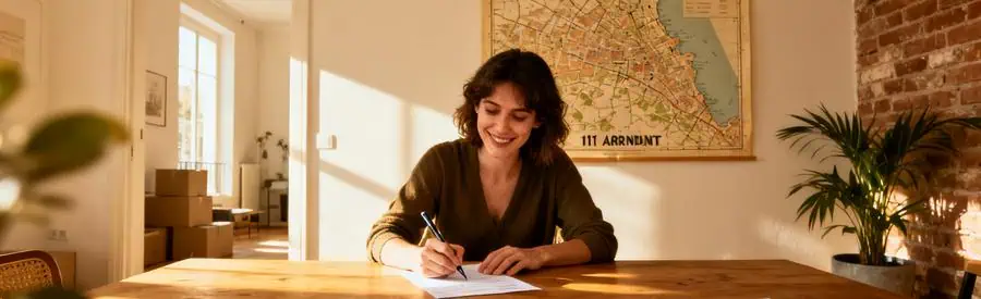 Offres Demenagement Marseille 11eme Personne remplissant un formulaire avec plusieurs offres de déménagement sur une table, montrant un processus simple et efficace.
