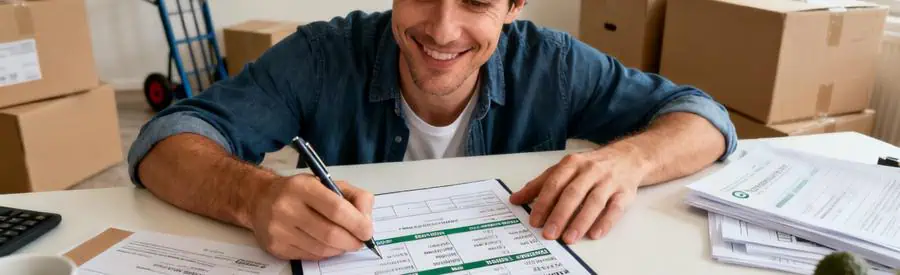 Personne remplissant un formulaire pour obtenir des offres de déménagement dans la région de Yonne.