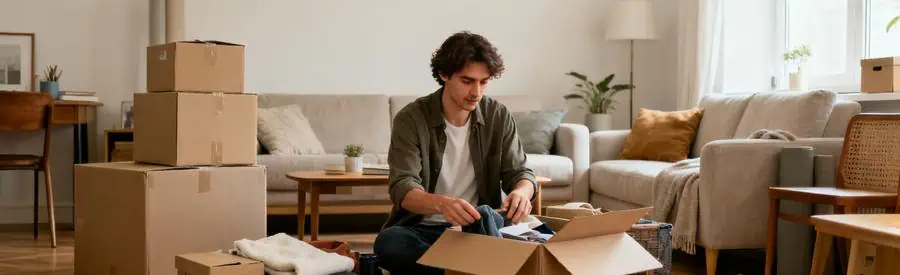 Personne triant des affaires dans un salon pour un déménagement organisé à Alès.