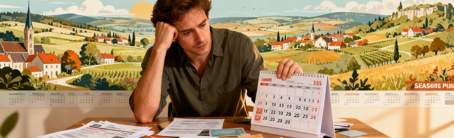 Personne examinant un calendrier et des documents pour choisir une date de déménagement en Bourgogne-Franche-Comté.