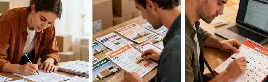 Illustration du processus en trois étapes pour obtenir des offres de déménagement en Haute-Saône.