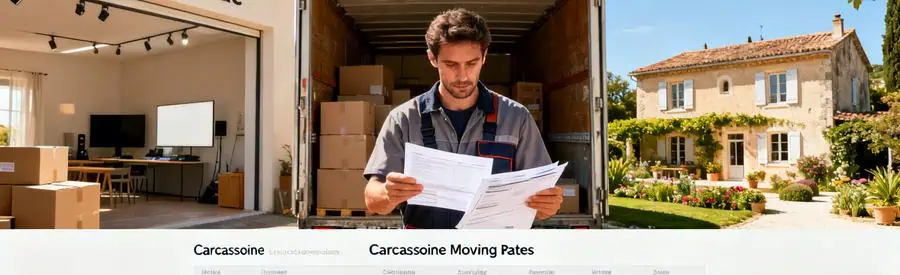 Professionnel examinant des tarifs de déménagement à Carcassonne, ambiance calme et concentrée.