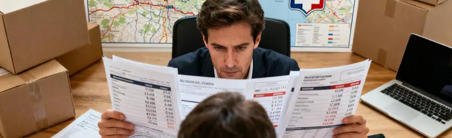 Personne examinant des documents sur les tarifs de déménagement dans les Deux-Sèvres, ambiance sérieuse.