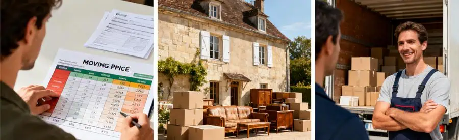 Illustration des tarifs de déménagement en Dordogne, montrant les variations selon la distance et le volume de mobilier.