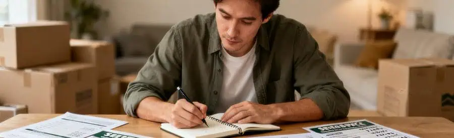 Tarifs Demenagement Gironde Comparaison Personne examinant plusieurs offres de déménagement en Gironde, comparant les tarifs sur papier.