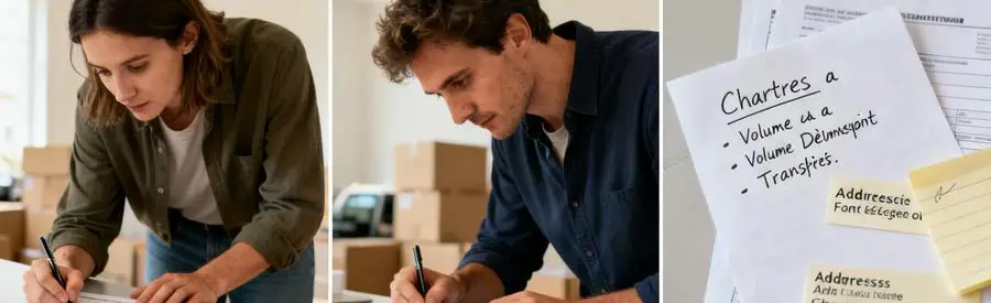 Personne remplissant un formulaire pour comparer des offres de déménagement à Chartres.