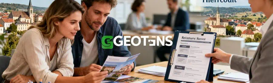 Couple et professionnel discutant des options de déménagement en Haute-Saône avec brochures et documents.