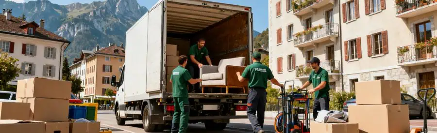 Équipe de déménageurs chargent des meubles dans un camion à Annecy, illustrant différents types de déménagement.
