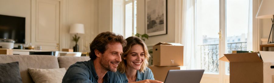 Comparer les offres de déménageurs à Bourges Couple comparant des offres de déménagement Bourges en ligne