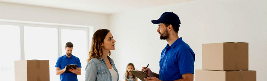 Formules de déménagement économique et premium Famille choisissant une formule de déménagement adaptée à son budget