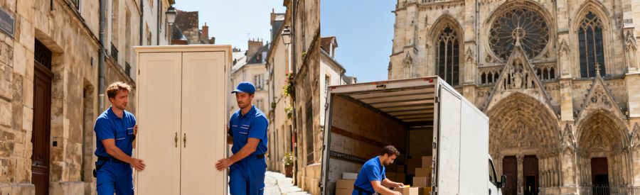 Professionnels du déménagement à Bourges centre historique Déménageurs professionnels dans les rues étroites de Bourges
