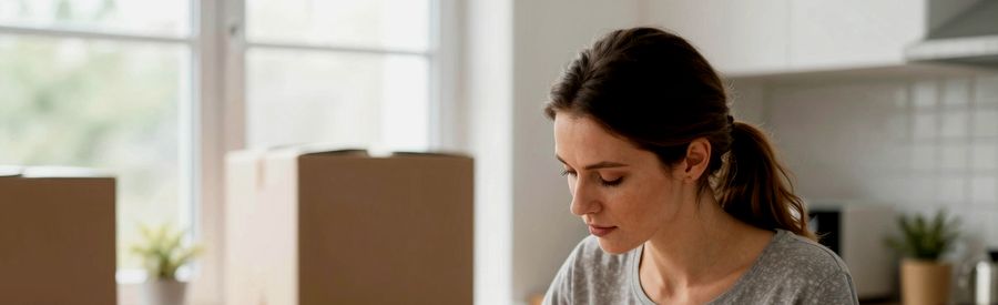 Femme organisant son déménagement Carcassonne avec une liste et des cartons