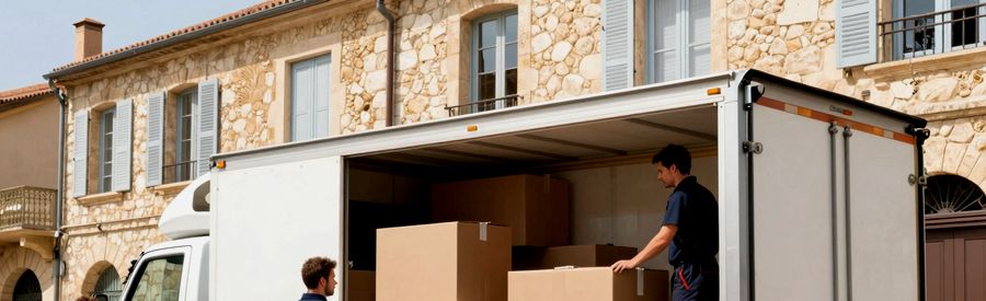camion de déménagement Narbonne dans les rues du centre historique méditerranéen