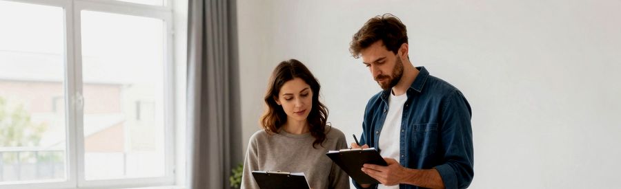 Couple estimant volume demenagement pour calculer prix