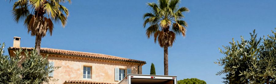 Nouvelle Vie au Soleil dans le Sud Déménager en PACA : déchargement devant une villa provençale sous les palmiers