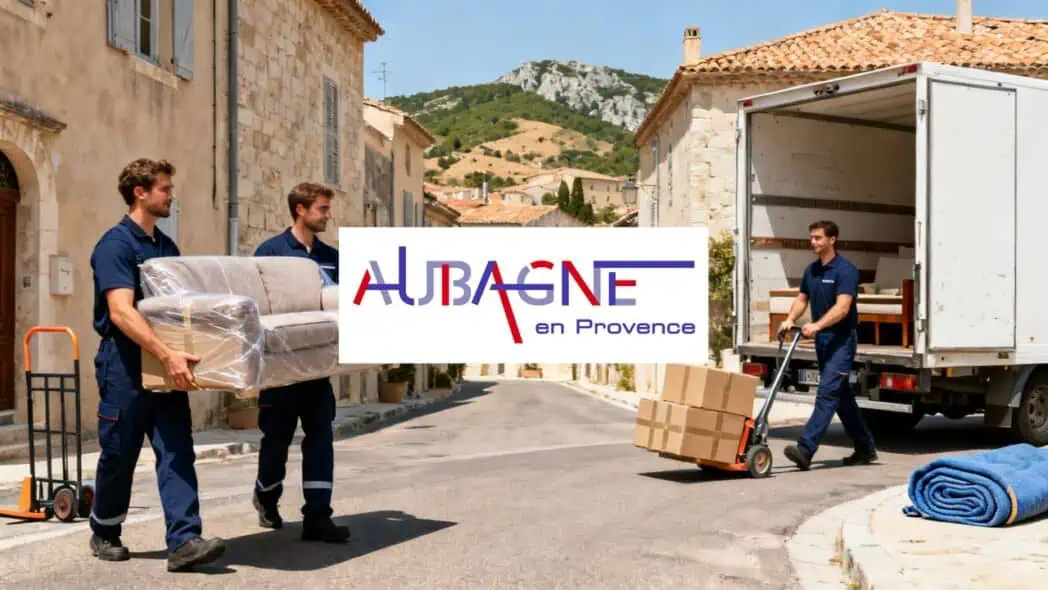 Déménageurs professionnels chargeant un camion dans une rue de Aubagne