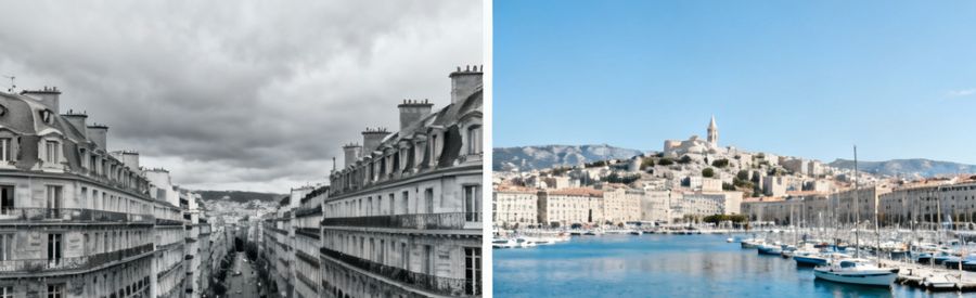Paris et Marseille comparés De Paris à Marseille : du gris parisien au soleil du Vieux-Port