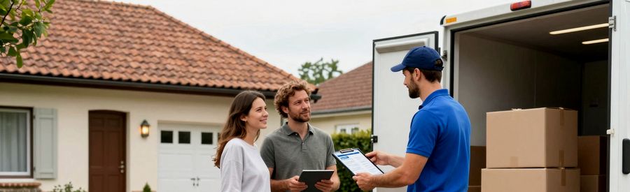 Déménagement Pessac : mover présentant une estimation de prix à un couple