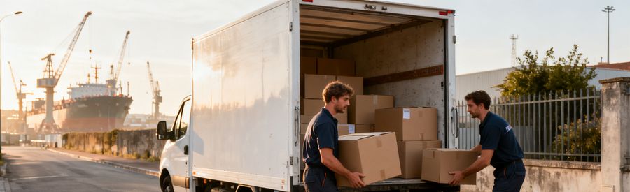 Déménagement Saint-Nazaire : mise en relation avec des pros Déménageurs chargeant un camion pour un déménagement Saint-Nazaire près des chantiers navals