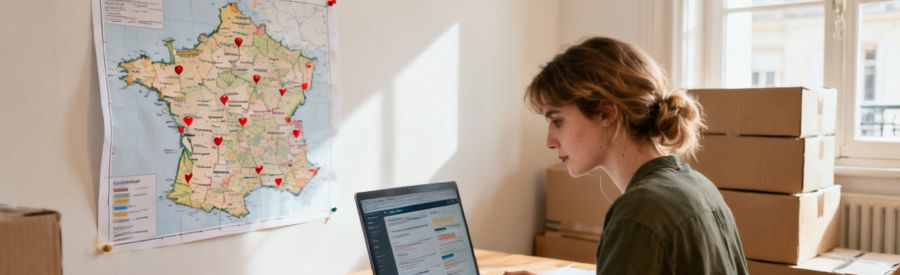 Choisir sa région pour déménager et trouver un travail Déménager et trouver un travail : recherche d'offres d'emploi par région sur un ordinateur
