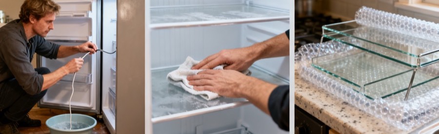 Préparer son réfrigérateur avant le transport Préparer un frigo avant le déménagement : dégivrage, nettoyage et emballage des clayettes