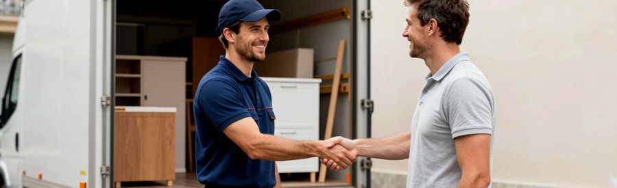 Budget Déménagement : Combien Ça Coûte Budget déménagement : client et déménageur professionnel finalisant l'accord
